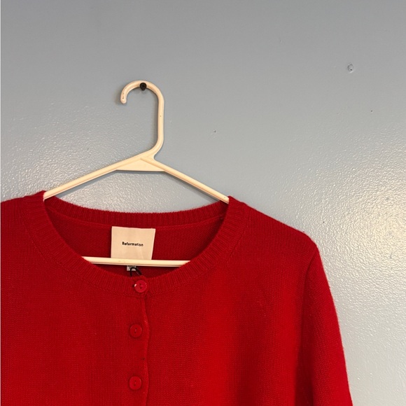 Reformation Clara Cashmere Crew Cardigan Cherry Small - Picture 3 of 8
